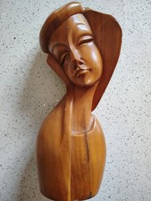 MCM Hand Carved Monkey Pod Wood Female Bust Madonna Made In Philippines picture