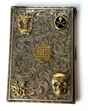 Vintage Memento Mori Skulls SATOR Silver 800 Gilded Enamel Snake Cigarette Box picture