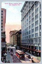1910 Los Angeles CA Sixth Street Streetcar Trolley Downtown Antique Postcard–283 picture