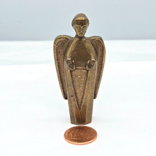 Vtg Bronze Angel Sculpture Pocket Amulet Fetish Mini Statue Art Deco Heavy 2.75