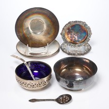 Antique Vintage Silver Plated Bowls Coasters Saucers Bonbon Spoon Ladle 10pc Lot picture