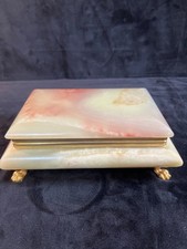 Onyx By Prof G Bessi Jewelry Casket Green Maroon Brass Lion Feet - Vintage picture