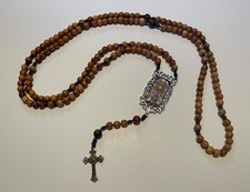 Handmade Catholic 15 Decade Rosary Jerusalem Olive wood beads Bronze microcord picture