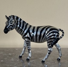Rare Fitz and Floyd Vintage Zebra Figurine Mirrored Silver Black & Baby picture