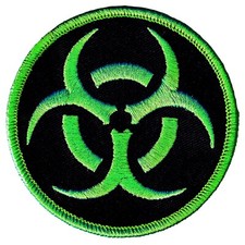 BIOHAZARD SYMBOL PATCH ZOMBIE GREEN embroidered iron-on TOXIC WARNING DANGER UFO picture
