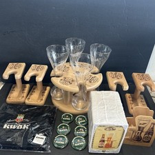Pauwel Kwak Belgian Beer Glasses With Wooden Stands Set Of 4 Apron Coaster Pins picture