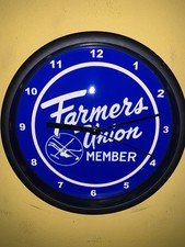 Farmers Union Member Feed Store Farm Barn Garage Man Cave Clock Sign picture