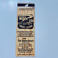 The Alpine Court Modern Rustic Cabins Gaylord MI Vintage Matchbook Cover TMB92-2 picture