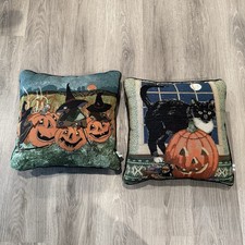 Riverdale Witch Full Moon Black Cat Pumpkin Tapestry Pillow Set Of 2 Halloween picture