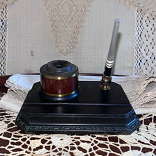 Vintage Esterbrook 407 Dip-Less Desk Set Bakelite Base Clear Taper Pen 2550 Nib picture