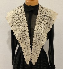 Antique Hand Made BRUSSELS DUCHESS LACE 11” Wide VICTORIAN Ecru BERTHA COLLAR picture