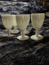 Kemple Vintage Lace and Dewdrop Milkglass Water Goblets Set Of 7 picture