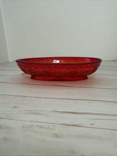 Imperial Glass Grape Vine & Leaves Ruby Red Amberina Oval Bowl Dish 8 1/2