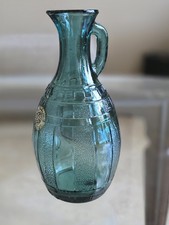 1973 Rodini Wine Festival Pitcher Rhodes Greece Vtg Teal Press Glass Decanter picture