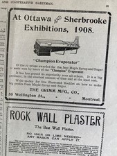 1908 CANADA CANADIAN AD GRIMM CHAMPION MAPLE SYRUP EVAPORATOR SUGAR FULL PAGE AD picture