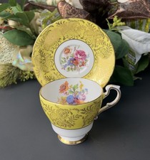 VTG 1950s Paragon England Bone China Cup & Saucer Yellow Gold Floral Gilt A4751 picture