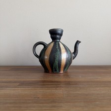 Vintage Studio Pottery Teapot French Japanese Striped Artist Cypher Signed picture