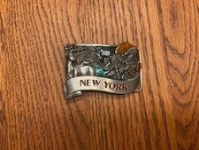 New York Ducks Deer Enameled Pewter Belt Buckle Bergamot Buckle Co 1984 picture