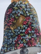 1880s Victorian Die Cut Trade Card Of Hand Held Christmas Bell With Flowers 5x7 picture