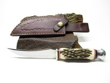 VINTAGE SOLINGEN GERMANY BONE STAG SKINNER KNIFE EXCELLENT COND, W/ SHEATH picture
