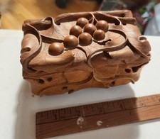 Vintage Hand Carved  Wood Jewelry Box Grape  MOTIF  5 
