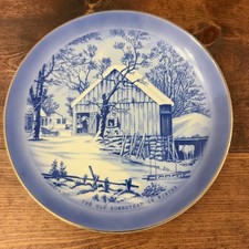 Price Import Japan Currier & Ives The Old Homestead in Winter Blue White Plate picture