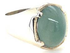 Type A Burmese Icy Water Green Jadeite Cab Ring US7 picture