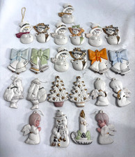 23 Vintage Porcelain CHRISTMAS ORNAMENTS - Snowmen, Trees, Angels, Bells, Santa picture