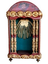 19th Century Italian Carved Polychrome Giltwood & Painted Tabernacle Box Altar picture