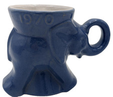 Frankoma GOP Elephant 1970 Blue Glazed Pottery Political Cup Mug picture