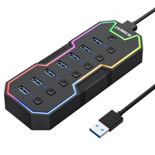 USB Hub 7 Port, RGB LED Strip USB Splitter for Laptop Gaming | USB 3.0 Hub wi... picture