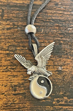 Vintage Eagle & Yin Yang Pewter & enamel Necklace Pendant 1.25