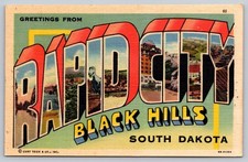 Vtg 1948 Rapid City Black Hills South Dakota Large Letter Linen Postcard Teich picture