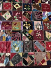 Antique 1880s Victorian Crazy Quilt Silk Velvet Exceptional Embroidery60x60 Rare picture