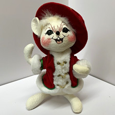 Vintage An 2006 Christmas Mouse Figurine Felt Fabric Faux Fur Red/White/Green picture