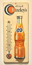 Vintage Drink Bireley’s Orange Soda Bottle/Cap Tin Wall Thermometer -Very Clean picture