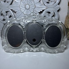 Vtg Mikasa Lead Frosted Crystal Princess Triple Oval Photo Frame Victorian picture