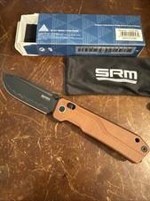SRM Knives Rubik Folding Knife 3½″ 140Cr Steel Blade Brown Canvas Micarta Handle picture