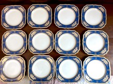 Minton for Tiffany & Co Blue-Gray Gold Gilt Square Plates, bone china, ca.1900s. picture