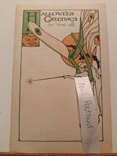 RARE Halloween Postcard The Pink Of Perfection Art Nouveau Fairy Bats PMK 1916 picture