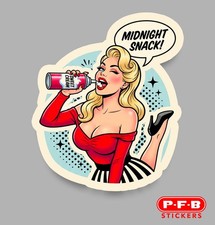 Retro PinUp Girl MIDNIGHT SNACK 3” Sticker Decal Whip Cream High Heals picture