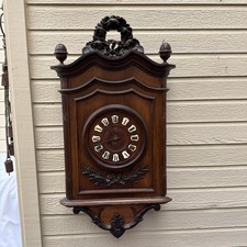 Antique XIX German black forest Wood carved wall clock Porcelain Numbers picture
