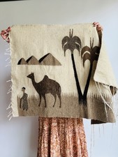 Vintage Handwoven Wool Camel Tapestry Rug Egyptian Desert Wall Hanging 45x29 picture