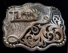 Montana Silversmiths Ornate Silver Praying Cowboy Western Belt Buckle picture