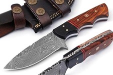 Custom Handmade Fixed Blade Hunting Damascus Knife - 8 Inch Hand Forged Full Tan picture