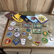 Vintage BSA Lot Patches Pennants Neckerchief Belt Buckle Merit Badges 1976-1980 picture