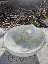 VTG Murano Style Splatter Dish Gold & Cream White Candy Dish Studio Art Glass.  picture