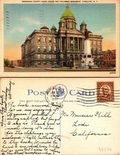 Syracuse NY Onondaga County Court House Columbus Monument Postcard Used (37226) picture