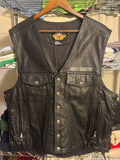 Harley-Davidson Genuine Leather Black Snap Front Vest, Size L picture