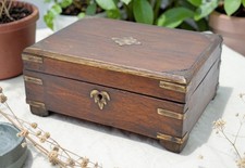 Vintage Wooden Brass Fitted Storage Box Original Old Hand Crafted picture